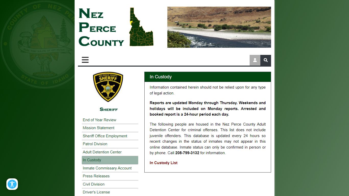 In Custody, Nez Perce County Sheriff